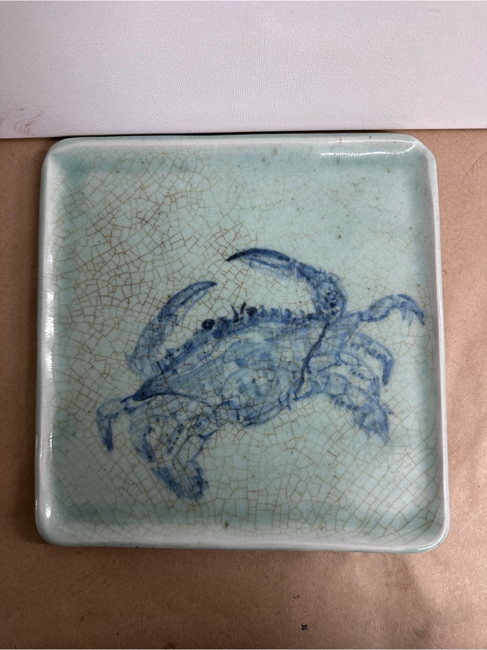 Source Unknown Blue Crab Ceramic Square Plate - Blue, Celadon